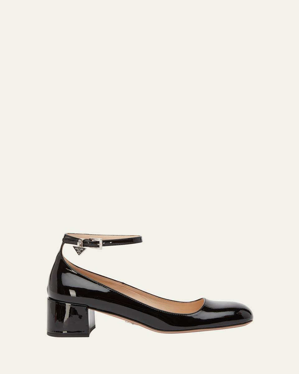 Patent Leather Ankle-Strap Pumps
